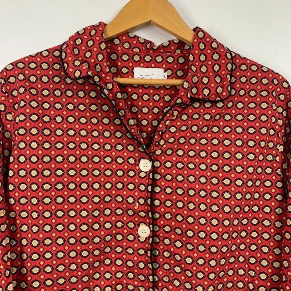 The Cats Pajamas Women's Hadley Pajama Print‎ Cotton Long Sleeve Shirt Top SZ L